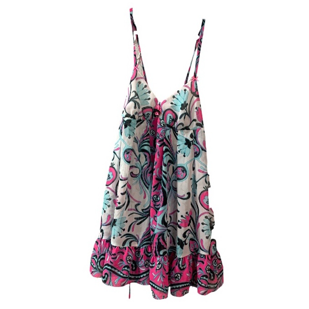 Betsey Johnson Intimates Black Multi Medium Floral Sheer Ruffles Sexy Babydoll